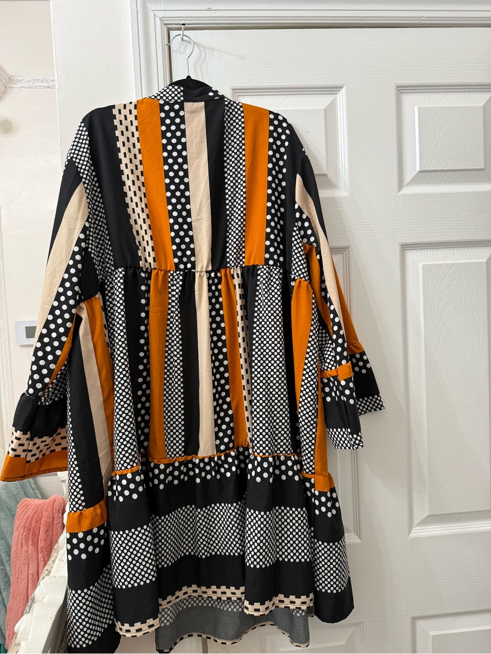 SHEIN Black White Polka Dot Maxi Dress with Orange Trim - Picture 4 of 5